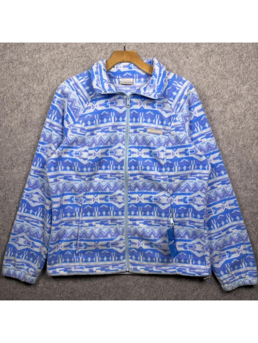 NWT Columbia Aztec Geometric Print Full Zip Fleece Jacket Blue L